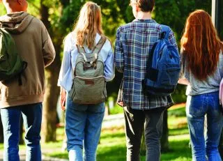 Back view group of students